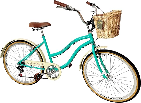 Bicicleta Aro 26 Retrô Vintage Feminina Cesta Vime 6V Verde