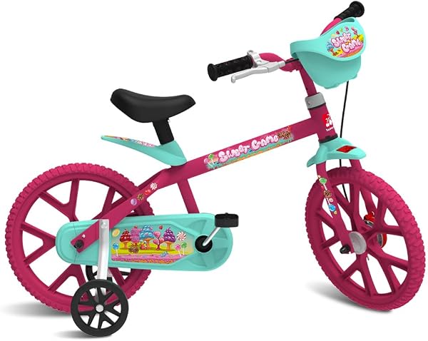 Brinquedos Bandeirante Bicicleta Aro 14 Sweet Game Rosa e Verde